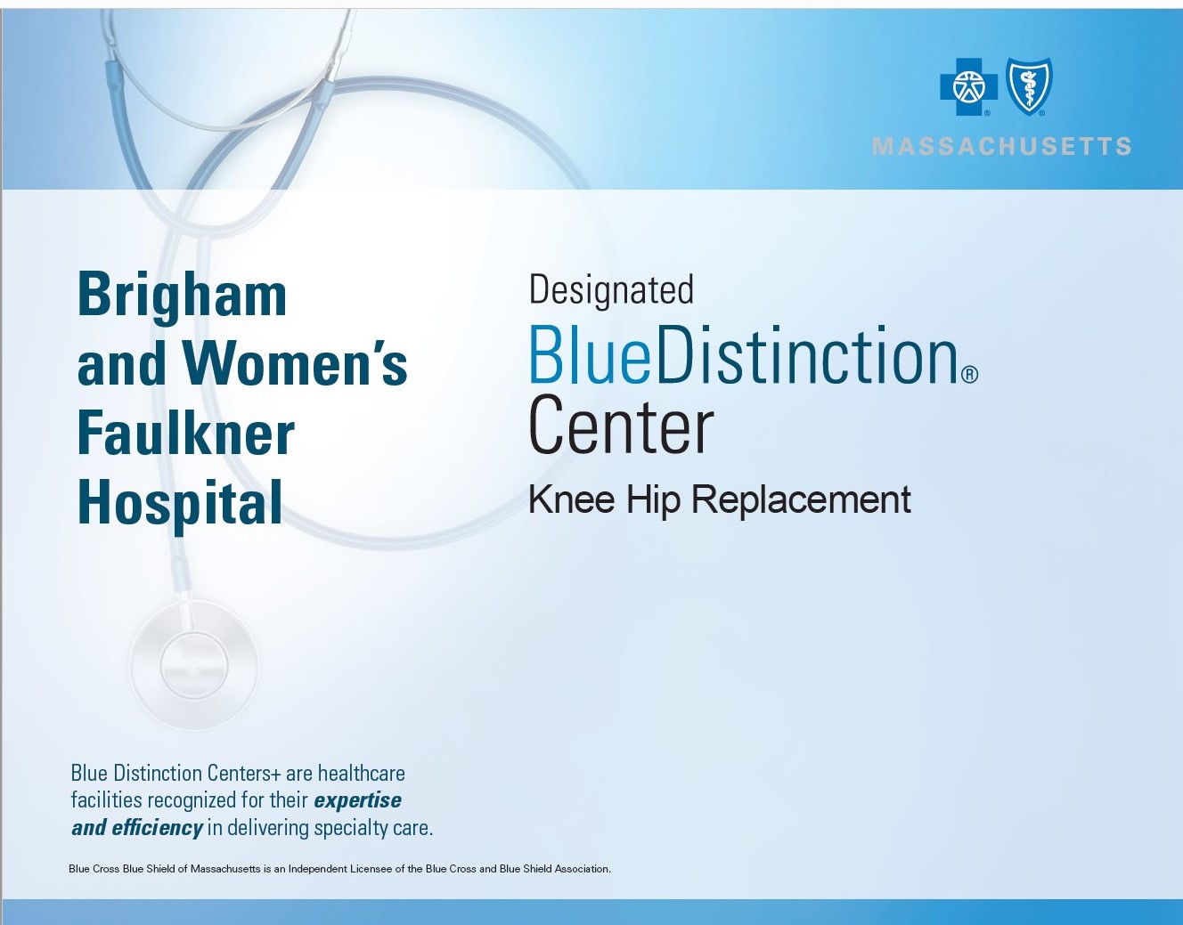Blue Distinction Center designation for knee and hip replacement surgeries