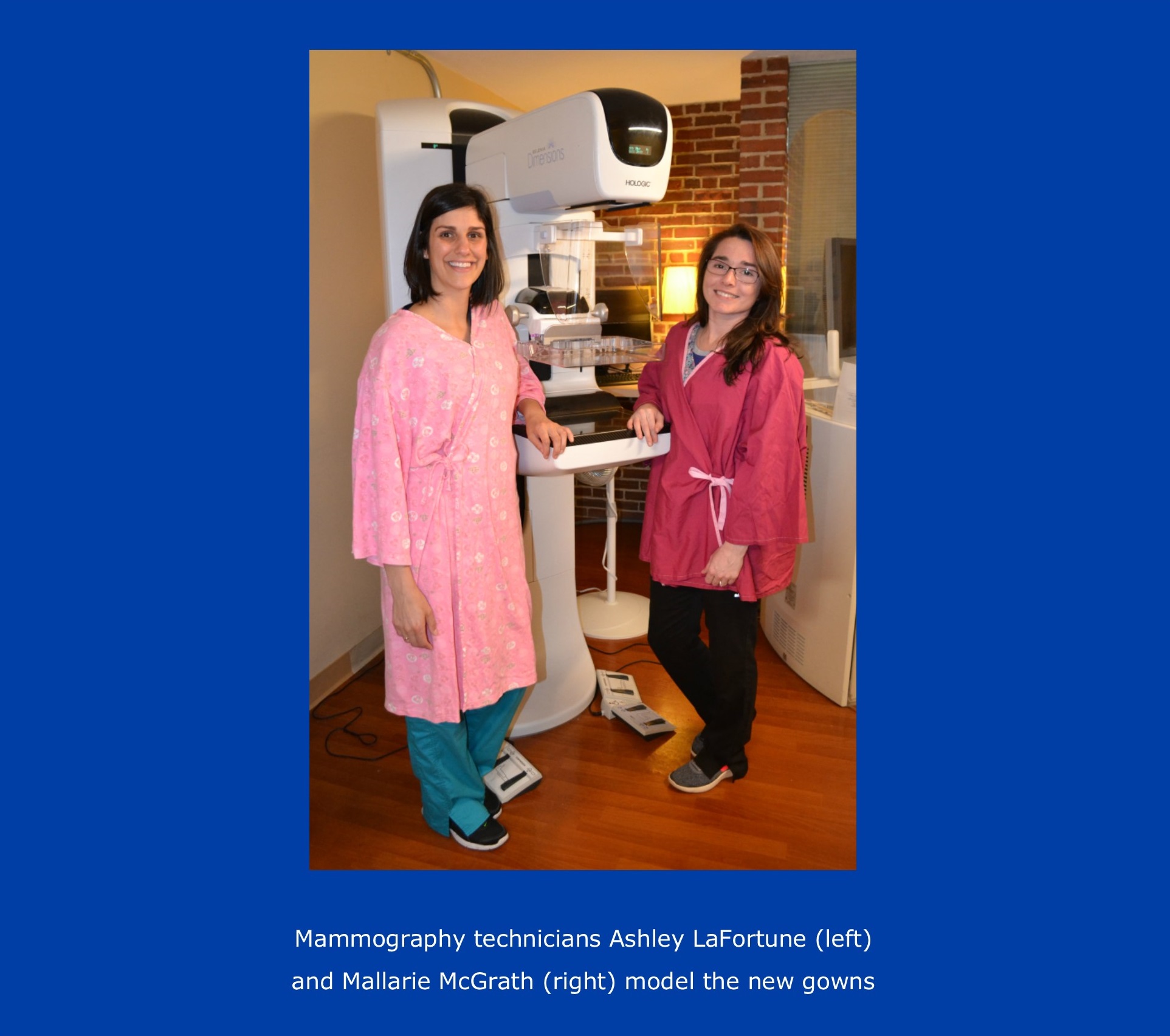 Mammography technicians model the new gowns