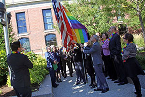 Brigham Health's LGBT Employee Resources Group flag raising
