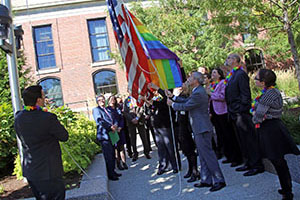 Brigham LGBTQ and Friends Employee Resource Group flag raising