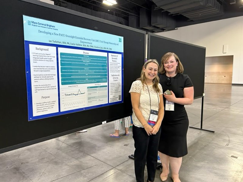 PACU Clinical Leader Charlene Salvi, BSN, RN, CPAN, (left) with Associate Chief Nurse for Perianesthesia, Procedural and Ambulatory Services Robin Kaufman, DNP, RN, NEA-BC