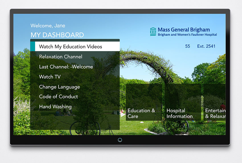 Screenshot of new interactive patient TV menu