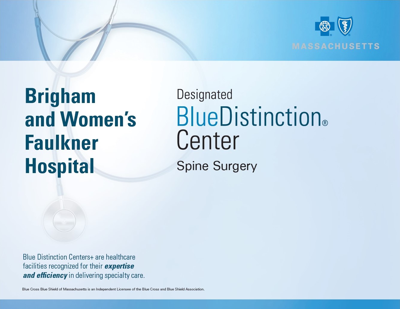Blue Distinction Center designation for quality in spine surgery